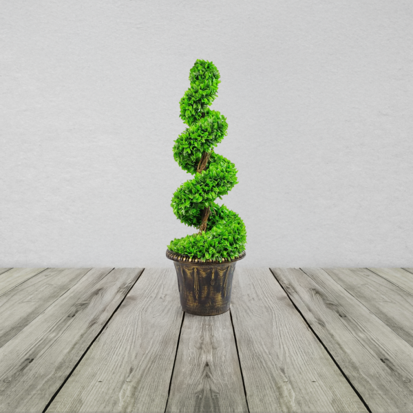 120cm Green Large Leaf Spiral with Decorative Planter